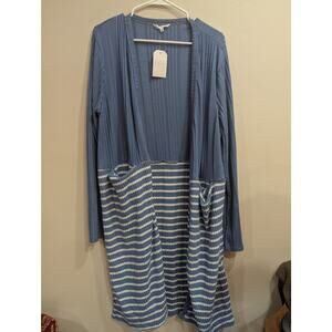 Super soft duster cardigan w/blue & white stripes w/pockets size XL Culture Club